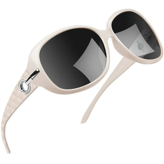 Polarized Sunglasses for Women Trendy Sparkling Oversized Big Composite Frame Shades (Light Beige)
