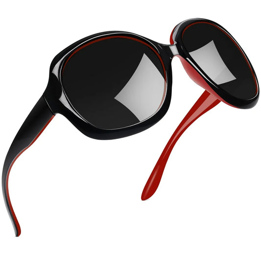 Polarized Sunglasses for Women, Ladies Oversized Sun Glasses UV Protection (Black Red)