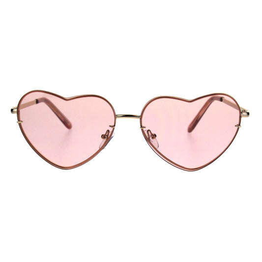 Womens Luxury Rimless Flat Panel Valentine Heart Sunglasses Gold Brown